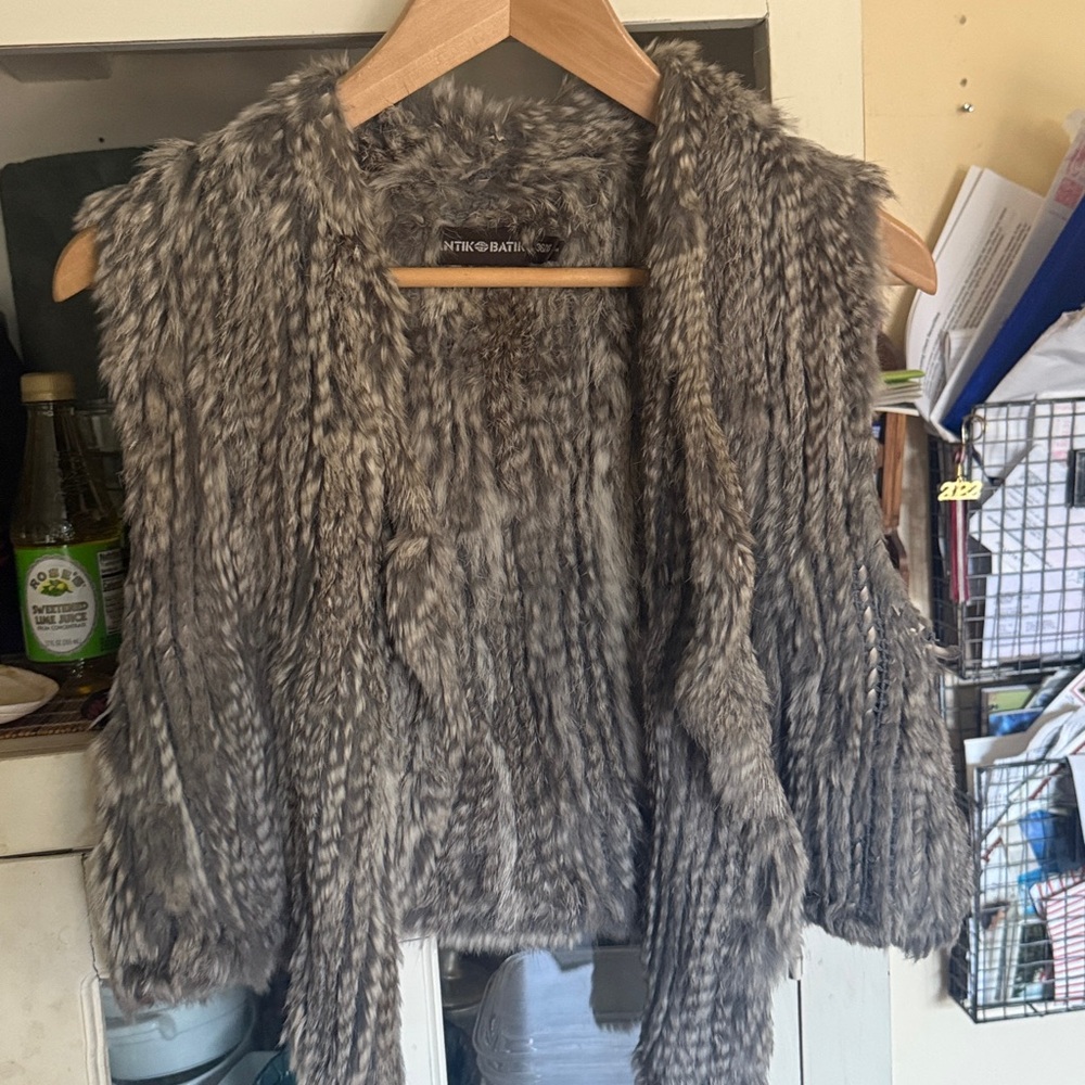 Antik Batik Rabbit Fur Vest in Gray XS